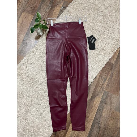 90 Degree by Reflex Size Small Burgundy Faux Leather High Waisted Leggings NWT - Picture 1 of 6
